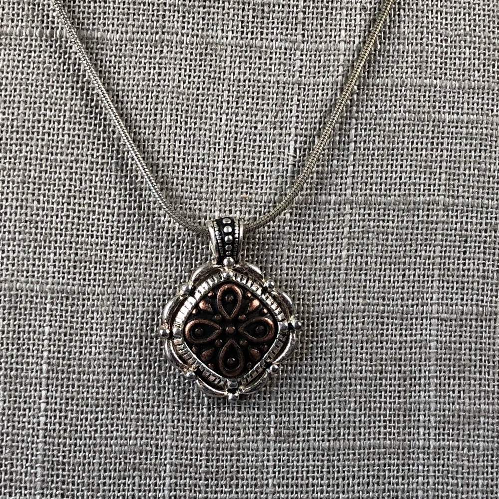 Mixed metal copper and silver flower necklace